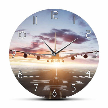 JET PLANE FLYING OVER RUNWAY MODERN WALL CLOCK THE AVIATOR